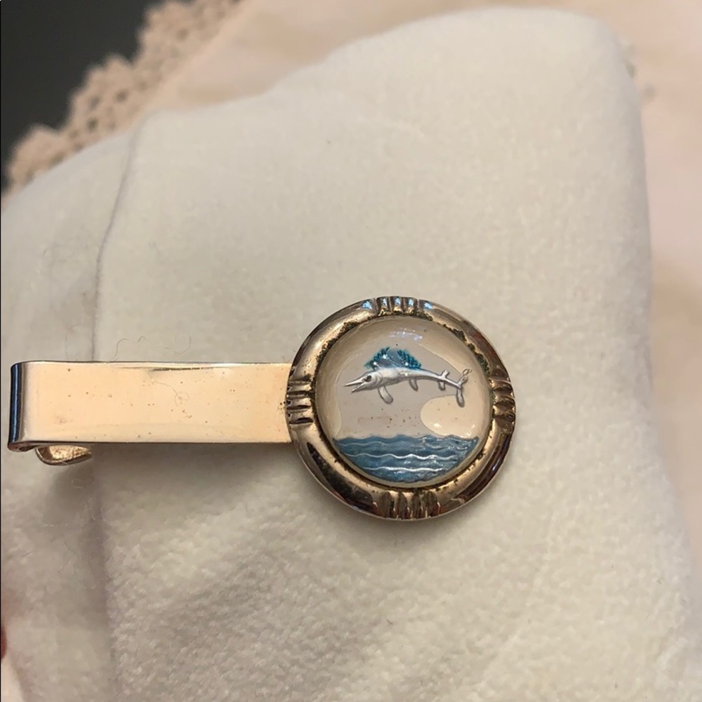 Vintage glass dolphin tie clip